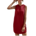 thumbnail image 1 of Vestido corto sin mangas con capucha para mujer: color liso, tejido de poliéster, estilo informal para primavera/verano, talla real., 1 of 7