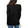 thumbnail image 4 of Top de corte informal para mujer, cuello redondo, mangas abullonadas, Color puro, transpirable, Top para mujer para ir de compras, negro M, 4 of 6