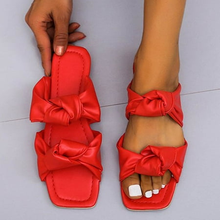 

FITORON Women s Slippers- Summer Flat Fashion Casual Daily Slippers Outdoor Pleated Slip On Shoes Red 39
