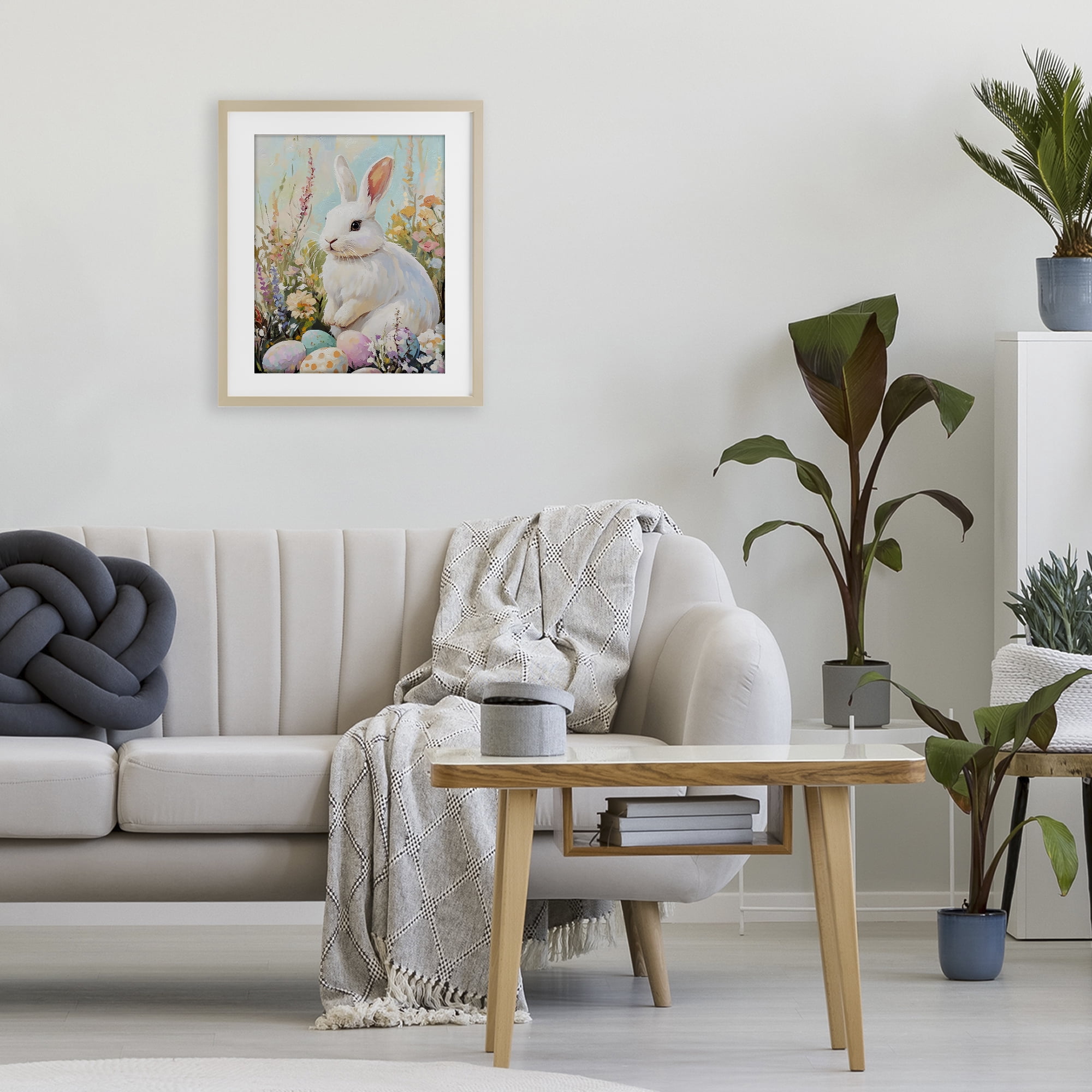 Stupell Industries White Easter Bunny in Wildflowers Birch Framed Print Under Glass, design by The Prints Vibe