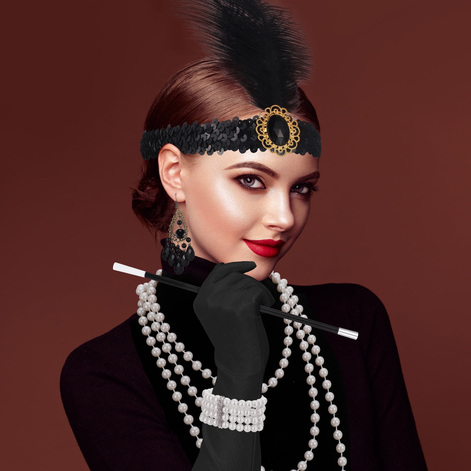 Abaima Flapper Accessories Set, 1920s Headband, Pearl 
