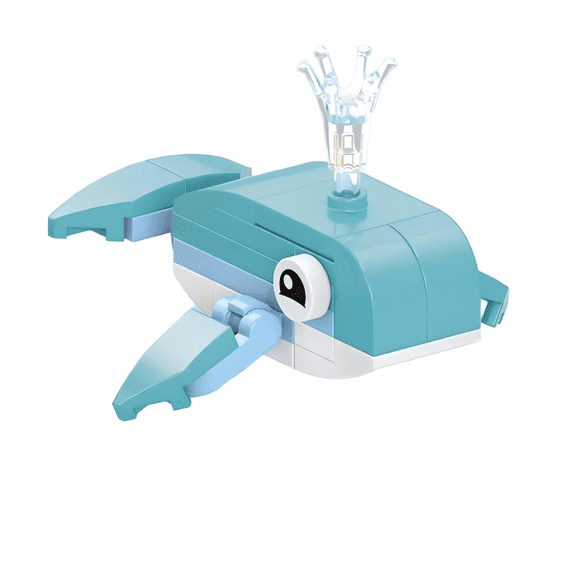 Teal Whale with Water Spout Building Block Set, Creative Birthday Gift, Home Office Table Centerpiece