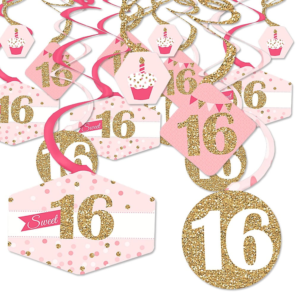 Sweet 16 - 16th Birthday Party Hanging Decor - Party Decoration Swirls - Set of 40
