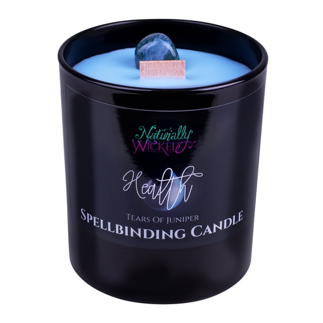 Naturally Wicked Spellbinding Health Candle – Teal Agate Crystal | Tears Of Juniper Scent | Gift Boxed