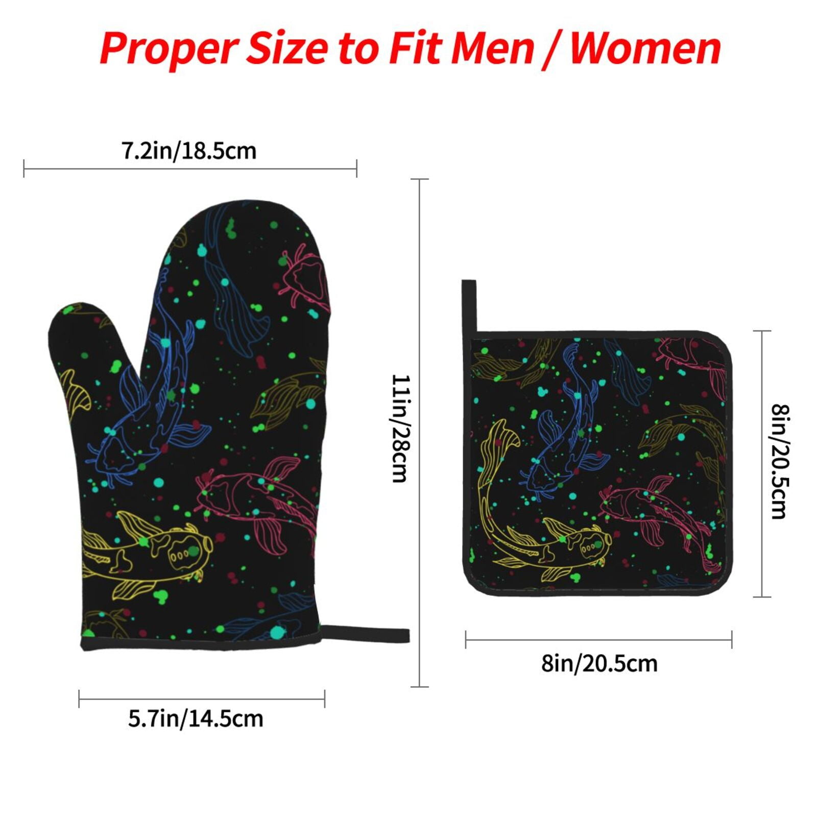 Line Art Fish Silhouettes Japanese 4Pcs Oven Mitts and Pot Holders Sets Oven Kitchen Gloves Hot Pads for Cooking BBQ Baking Grilling