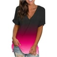 thumbnail image 2 of Lindreshi Short Sleeve Shirts for Women Clearance Women's Fashion Casual Gradient V-neck Short Sleeve Loose T-shirt Tops, 2 of 4