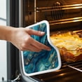 thumbnail image 3 of Teal Blue Marble Pot Holders for Kitchen Heatproof Potholder, 4 Pack Ink Painting Modern Abstract Yellow Hot Pads Multipurpose Oven Pads Cloth Potholders Trivet for Cooking and Baking, 3 of 8