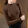 thumbnail image 2 of Wyobmus Womens Turtleneck Shirts Long Sleeve Fleece Undershirts Slim Fit Tops Mock Neck Base Layer Tops Coffee, 2 of 4