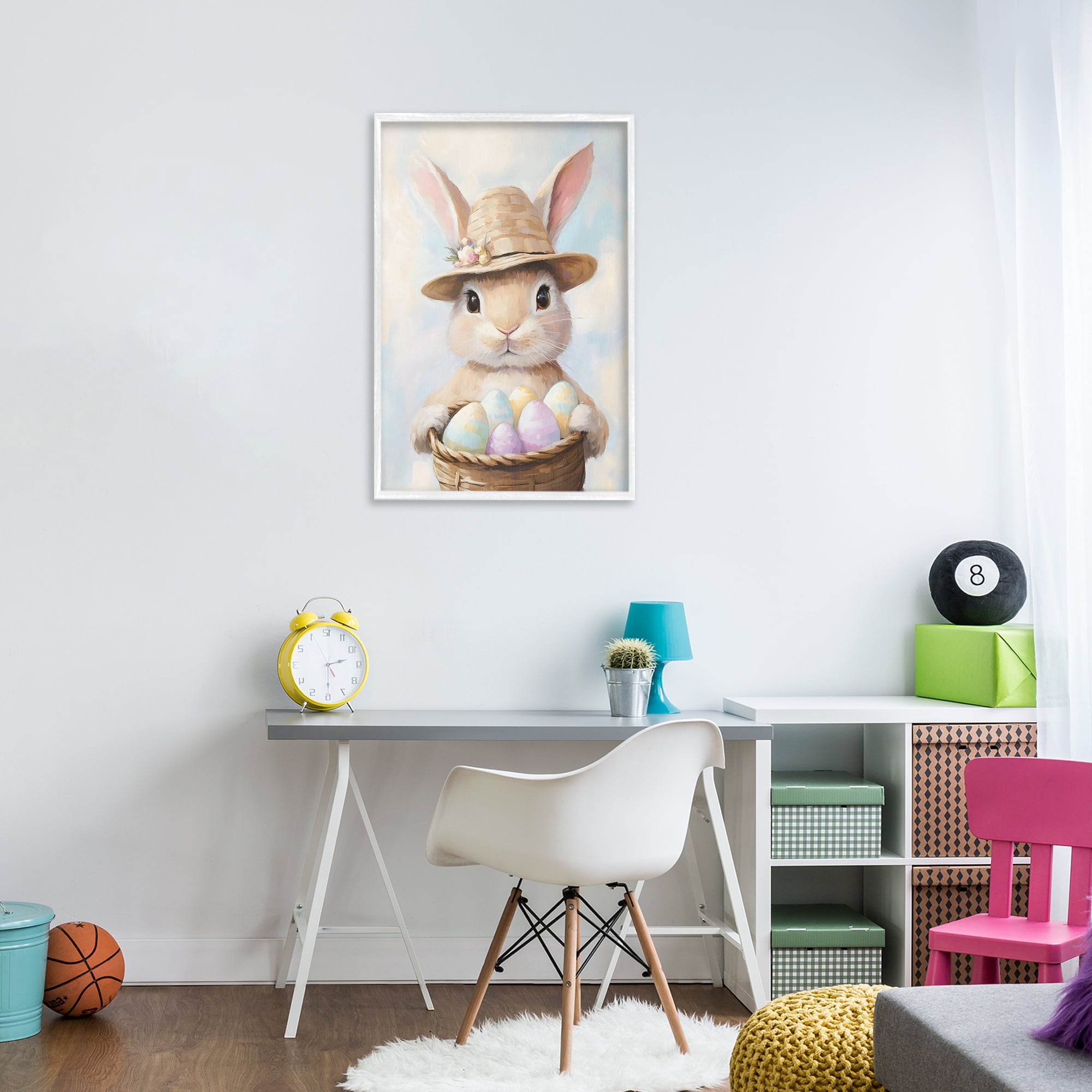 Stupell Industries Bunny with Easter Egg Basket White Framed Giclee Art, design by The Prints Vibe