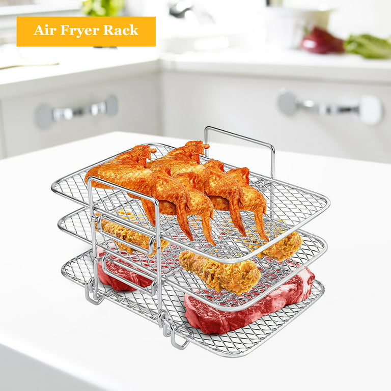 Multifunctional Air Fryer Accessories - Stainless Steel Double-layer Grill  Steaming Rack With 1 Shelf And 4 Skewers For Perfectly Cooked Meals - Temu
