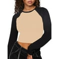 thumbnail image 3 of Liacowi Women's Crew Neck Tops Classic Long Sleeve Contrast Color Slim Fit Raglan T-Shirts Basic Blouses, 3 of 9
