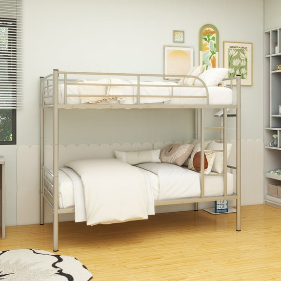Twin Over Twin Metal Bunk Bed (Silver)
