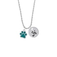 thumbnail image 2 of Delight Jewelry Silvertone Medium Translucent Teal Paw Silvertone Script Initial Disc - H - Charm Necklace, 20"+3", 2 of 4