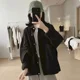 thumbnail image 4 of Chaquetas sólidas para mujer, ropa de trabajo informal de estilo coreano, prendas de abrigo, cárdigans holgados de cuello alto, abrigos vintage de manga larga, blusas para mujer, 4 of 5