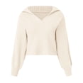 thumbnail image 2 of Gibobby Suéter casual mujer, Suéter de punto suave con cuello redondo para mujer(Beige,CH), 2 of 4