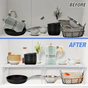 NiHome 4Pack Stackable Plastic Kitchen Storage Shelf Foldable Rack, White Kitchen Cabinet Organizer and Storage Shelves Stackable Expandable Storage Racks for Counter Cabinet Pantry