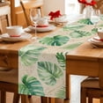 thumbnail image 5 of Green Monstera Leaves Table Runner 72 Inches, Beige Linen Tropical Botanical Bed Runner Dresser Scarves Tabletop for Indoor Outdoor Parties/Ceremony/Banquet, 14" x 72", 5 of 9