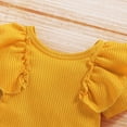 thumbnail image 6 of TOWED22 Newborn Infant Baby Girl Summer Clothes Ruffle Sleeve Letter Print Romper+Peach Bloomer Short+Headband 3Pcs Outfit(Yellow,6-12 M), 6 of 9