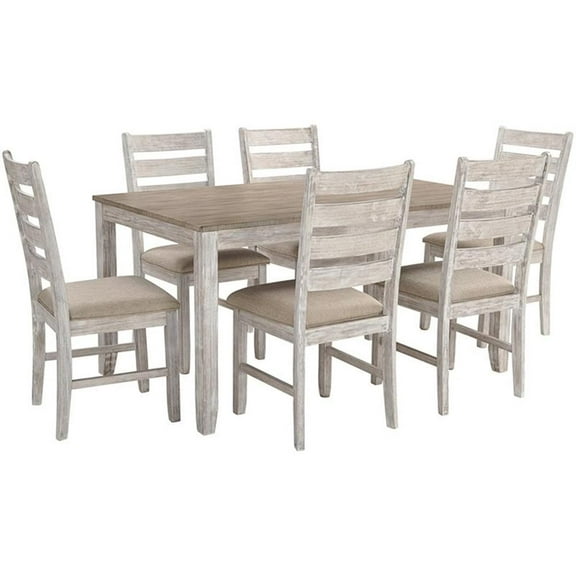 Bowery Hill Acacia Veneers White and Light Brown Dining Set Rectangular Seats 6 60"W x 36"D Unassembled