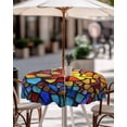 thumbnail image 4 of Blue Red Yellow Round Outdoor Tablecloth, Waterproof Table Cloth Cover with Umbrella Hole and Zipper, Modern Colored Rainbow Stained Glass Table Protector for Patio Party Picnic 54" Round, 4 of 6