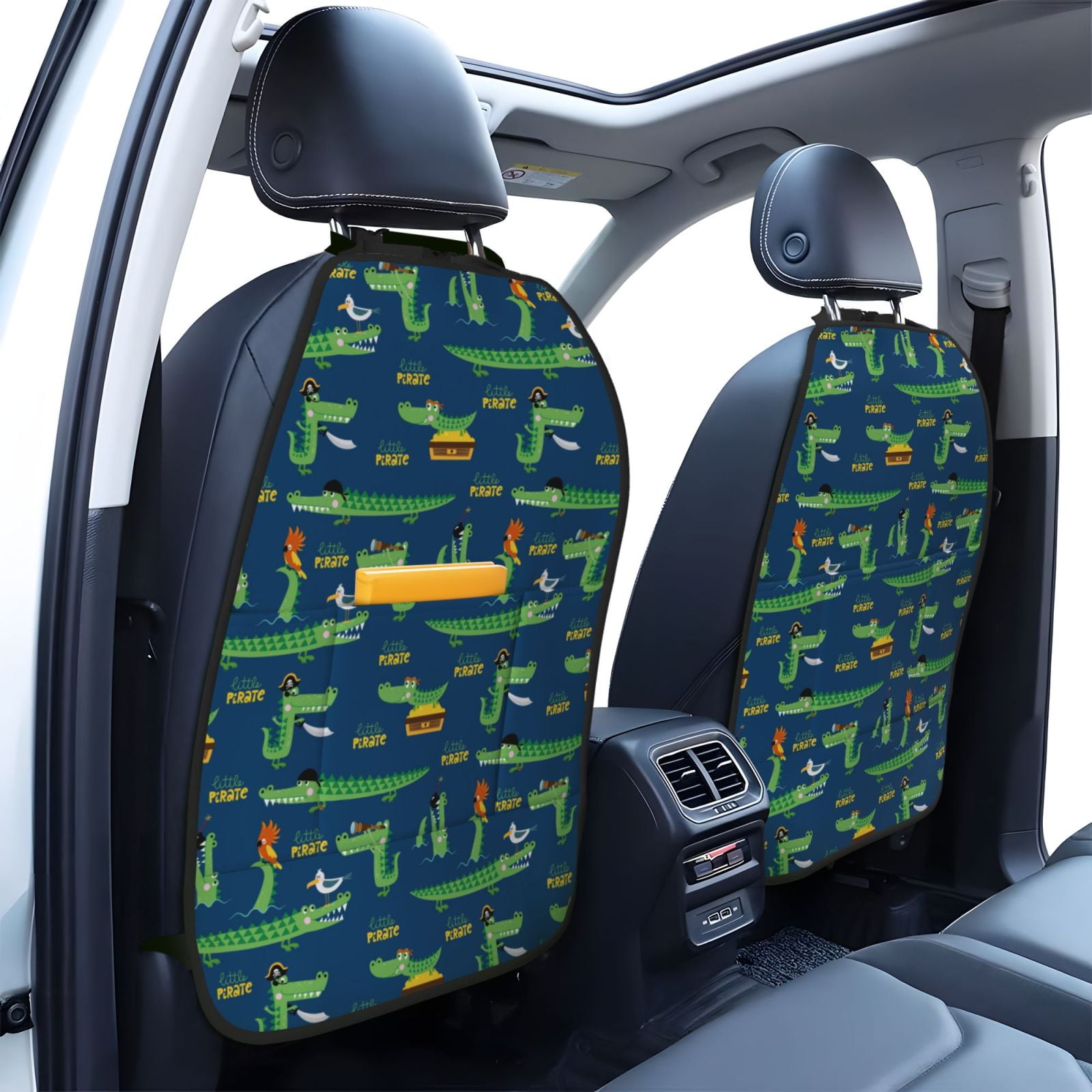 Xecao Little Pirate Crocodile Pattern Car Seat Back Protector 2 Pack Large Capacity Pocket, Kick Mats Back Seat Protector