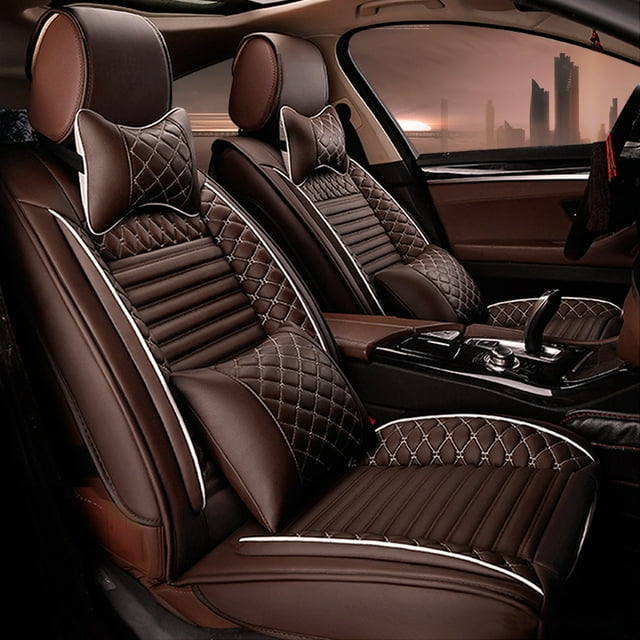 Maidao Car Seat Covers Leather Set for Mercedes-Benz for R300 2006-2012 5 Seats Compatible Airbag Waterproof Front Rear Cushion Protector with Pillow Coffee