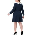 thumbnail image 3 of MODA NOVA Juniors Plus Size Spring Fall Winter Peter Pan Collar Above Knee Dress 4X Navy Blue, 3 of 5