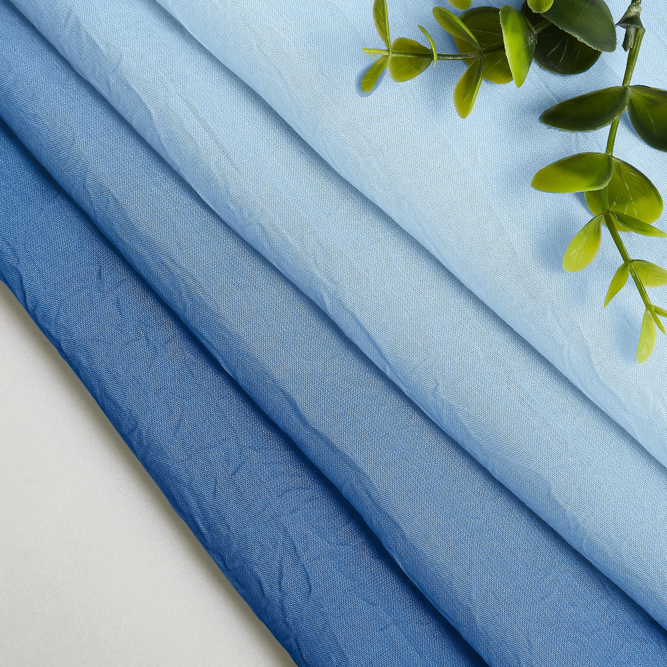 Junvictex Blue Ombre Crushed Chiffon Sheer Curtains 52"Wx84"L for Bedroom Living Room Decor, Set of 2 Crinkle Curtain Panels,Grommet