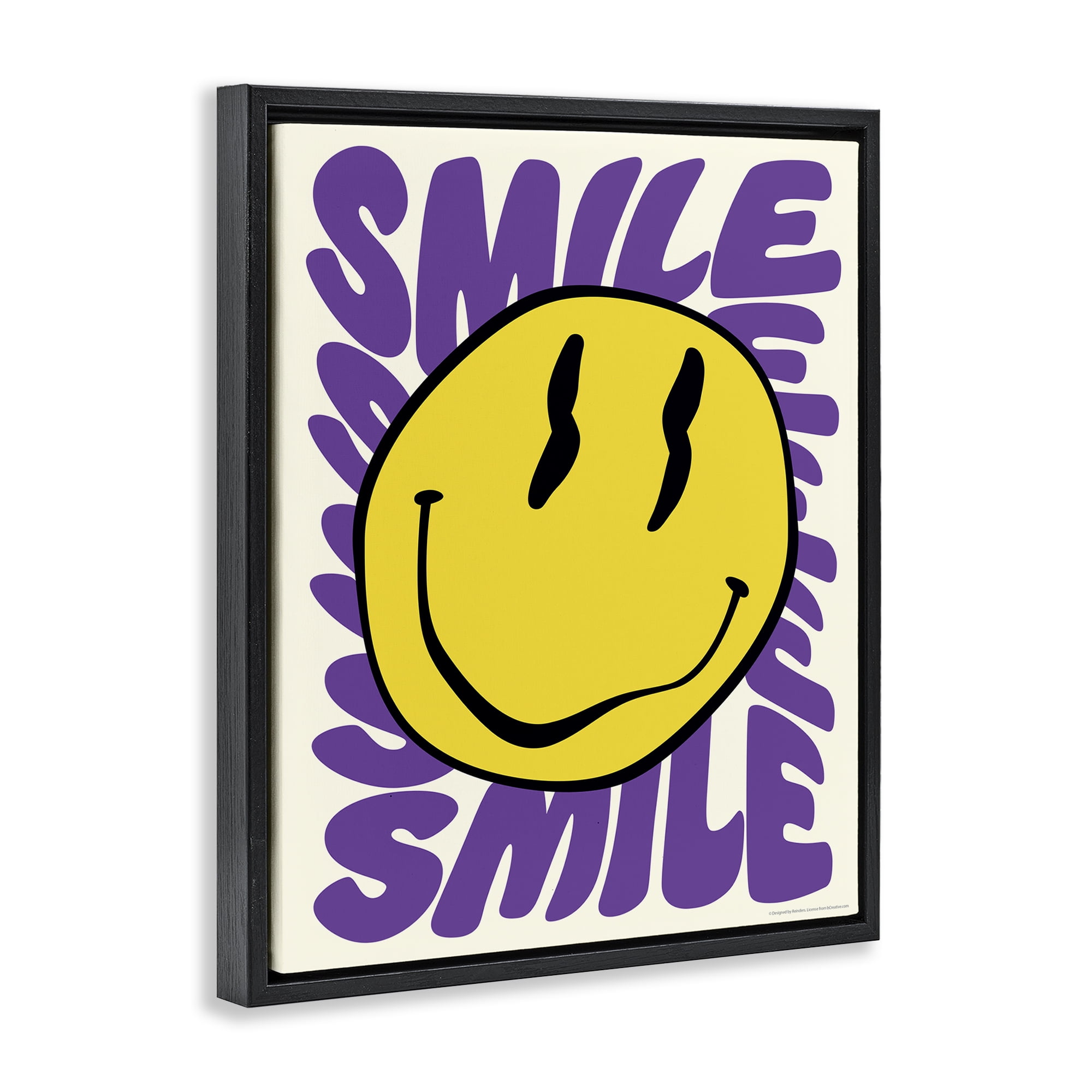 Stupell Industries Groovy Smile Typography Abstract Painting Black Floater Framed Canvas Art Print Wall Art, 25 x 31