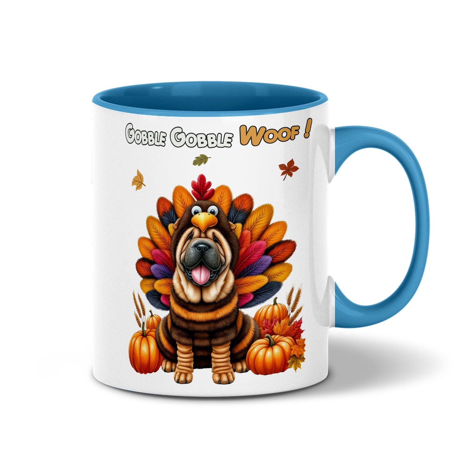 Happy Thanksgiving Chinese Shar-Pei Turkey Costume Pumpkins Autumn Leaves 11oz Accent Two-tone Mug Dog Lover Coffee Tea Cup - 130144