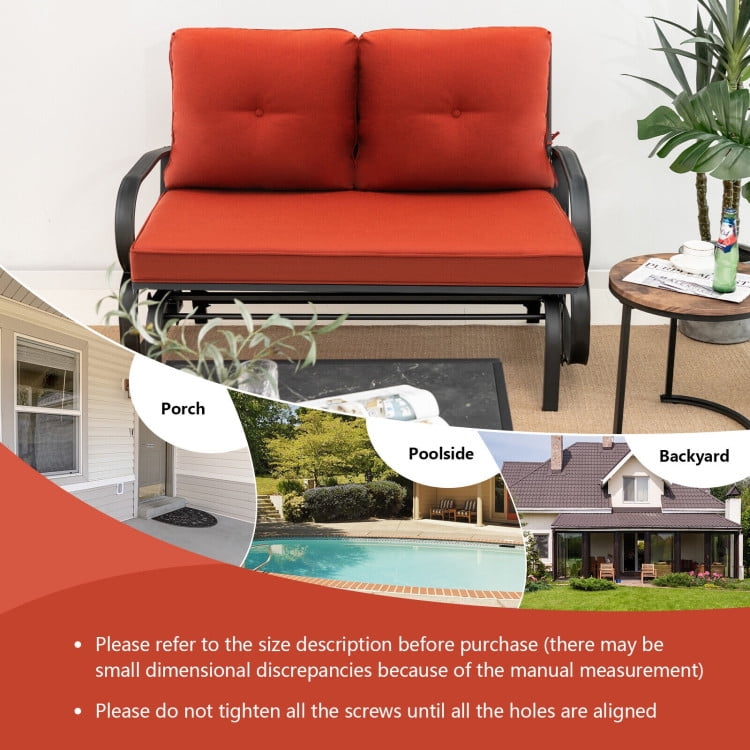 Aimee Lii Double Chair Outdoor with cushion, Patio Glider Bench, Porch, Backyard, Sturdy, Red Aimee Lii Double Chair Outdoor with cushion, Patio Glider Bench, Porch, Backyard, Sturdy, Red