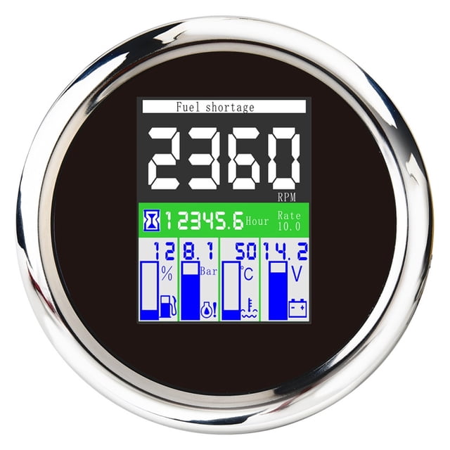 Universal 85mm TFT 5 in 1 Multi-functional Gauge Meter Digital Tachometer 9-32V Fuel Level Water Temp Oil Pressure 0~10Bar Alarm ,Wide Applicability
