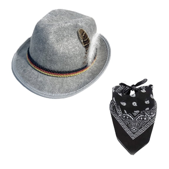 Unisex Party Hat With Scarf and Heart Frame Glasses Feathered Hat For Men Women Oktoberfest Festival Music Concert