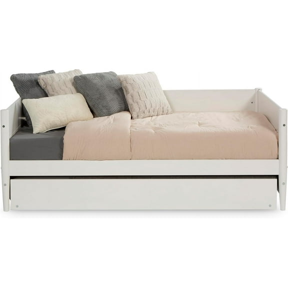 Camaflexi Mid-Century Wood Storage Twin Size Daybed with Trundle White