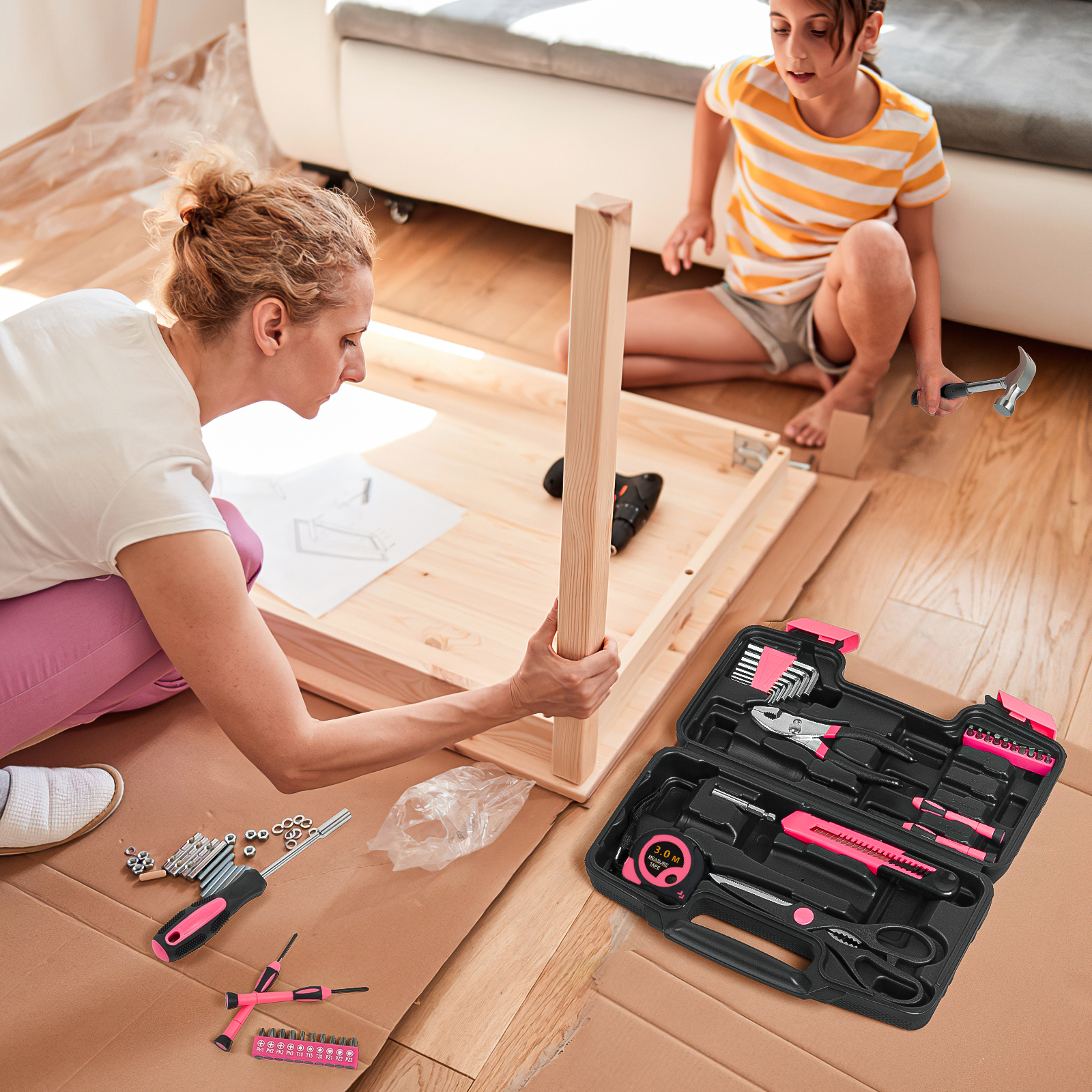 Cshidworld 39-Piece Household Tool Kit, Pink photo 7
