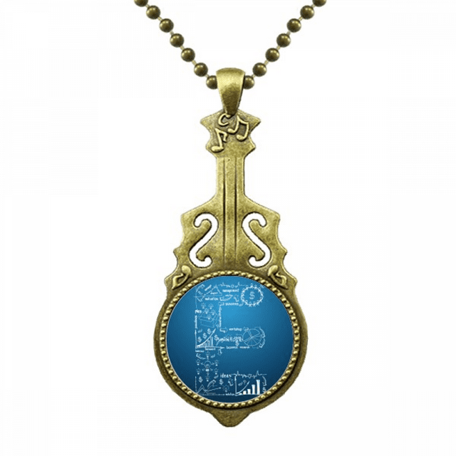 Simple Work Brainstorm Data Curve Illustration Necklace Antique Guitar Jewelry Music Pendant