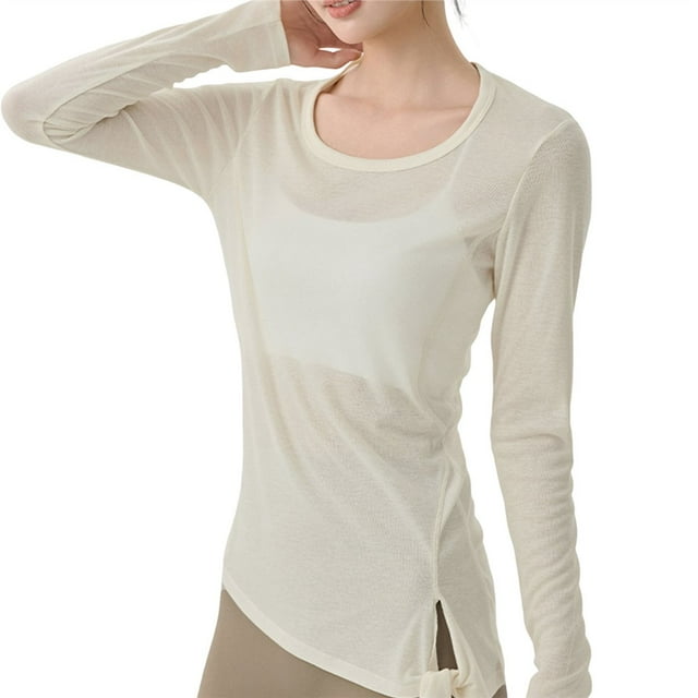Camiseta Deportiva de Larga para Mujer, Cuello Redondo, Corte Ajustado, Ideal para Yoga y Otras Actividades Al Aire Libre XL