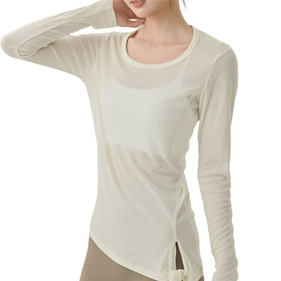 Camiseta Deportiva de Larga para Mujer, Cuello Redondo, Corte Ajustado, Ideal para Yoga y Otras Actividades Al Aire Libre XL