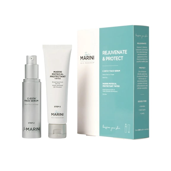Jan Marini Skin Research Rejuvenate & Protect Bundle w/C-Esta Face Serum (1 oz) & Marini Physical Protectant SPF 45 (2 oz) - Vitamin C Serum & Tinted Sunscreen for Face
