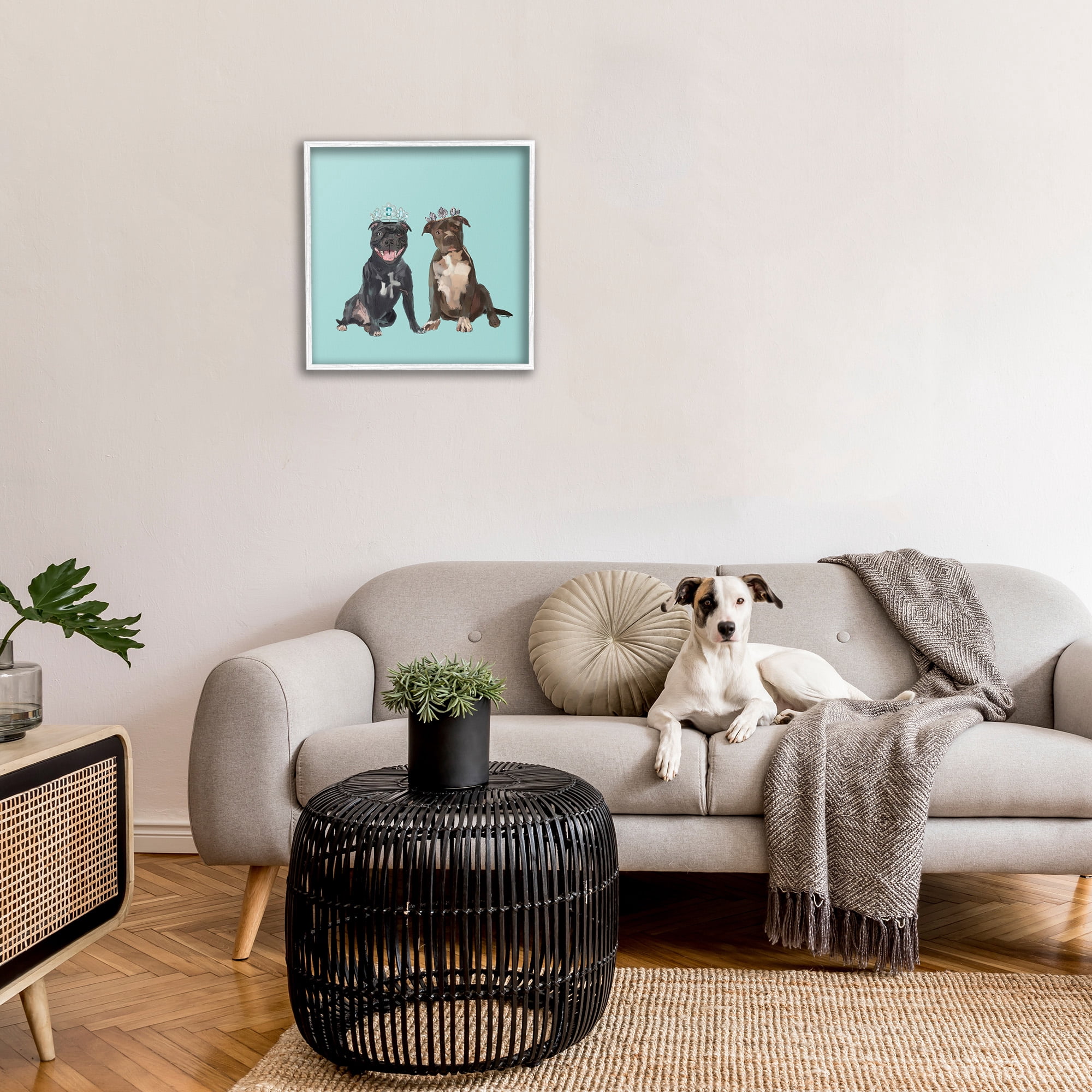 Stupell Industries Royal Pit Bulls with Crowns Animals & Insects Painting White Framed Art Print Wall Art, 24 x 24
