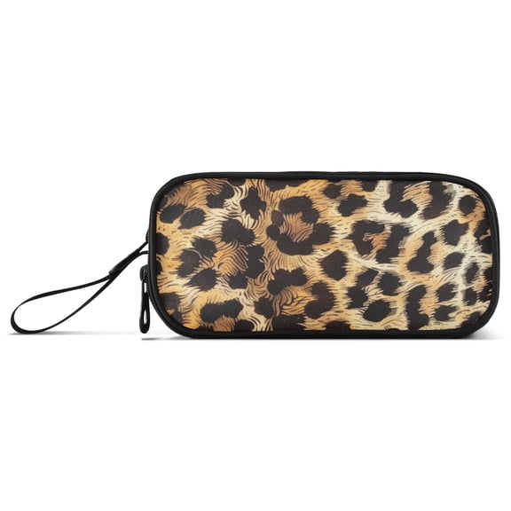 Leopard Fur Print Pencil Case Stationary Holder Pen Bag Pencil Pouch Tool Organizer 3 Compartments