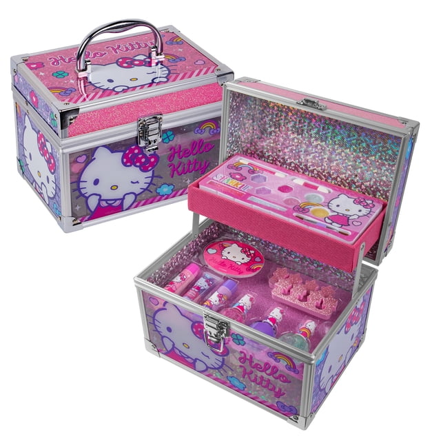 Estuche de Cosméticos Hello Kitty con Esmaltes, Brochas y Brillo Labial, Kit Infantil Completo para Jugar - MAKEUPERIA