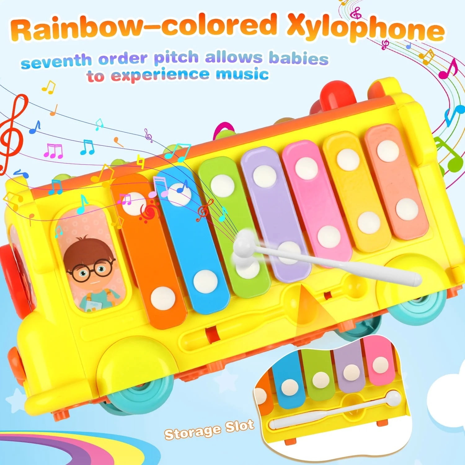 Freecat Baby Montessori Learning Toys for 2 to 4 Years Old, Music Activity Bus Baby Toys, Interactive Game Birthday Gift for Kids Boys Girls 2 3 4 Years.