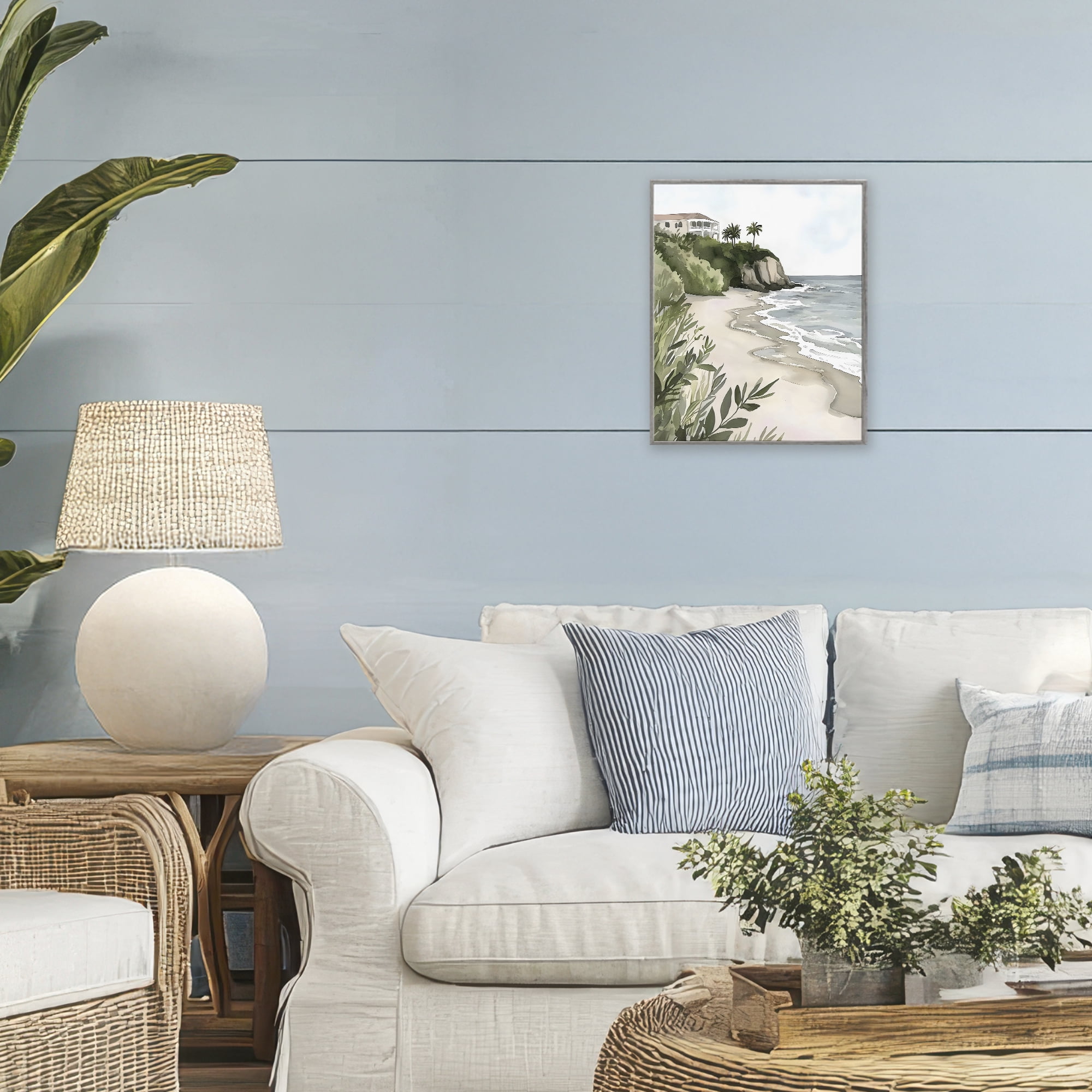 Stupell Industries Coastal Calm Villa on Bluff Gray Framed Giclee Art, design by Riley B
