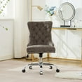 thumbnail image 2 of PAPROOS Vanity Chair, Swivel Home Office Chair, Ergonomic Home Desk Chair with Silver Metal Base, Adjustable Height, Chenille Upholstered Tufted Button Task Chair, Green, 2 of 10