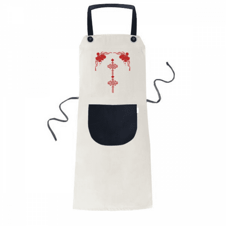 

red chinese knot pattern apron adjustable bib cotton linen bbq kitchen pocket pinafore