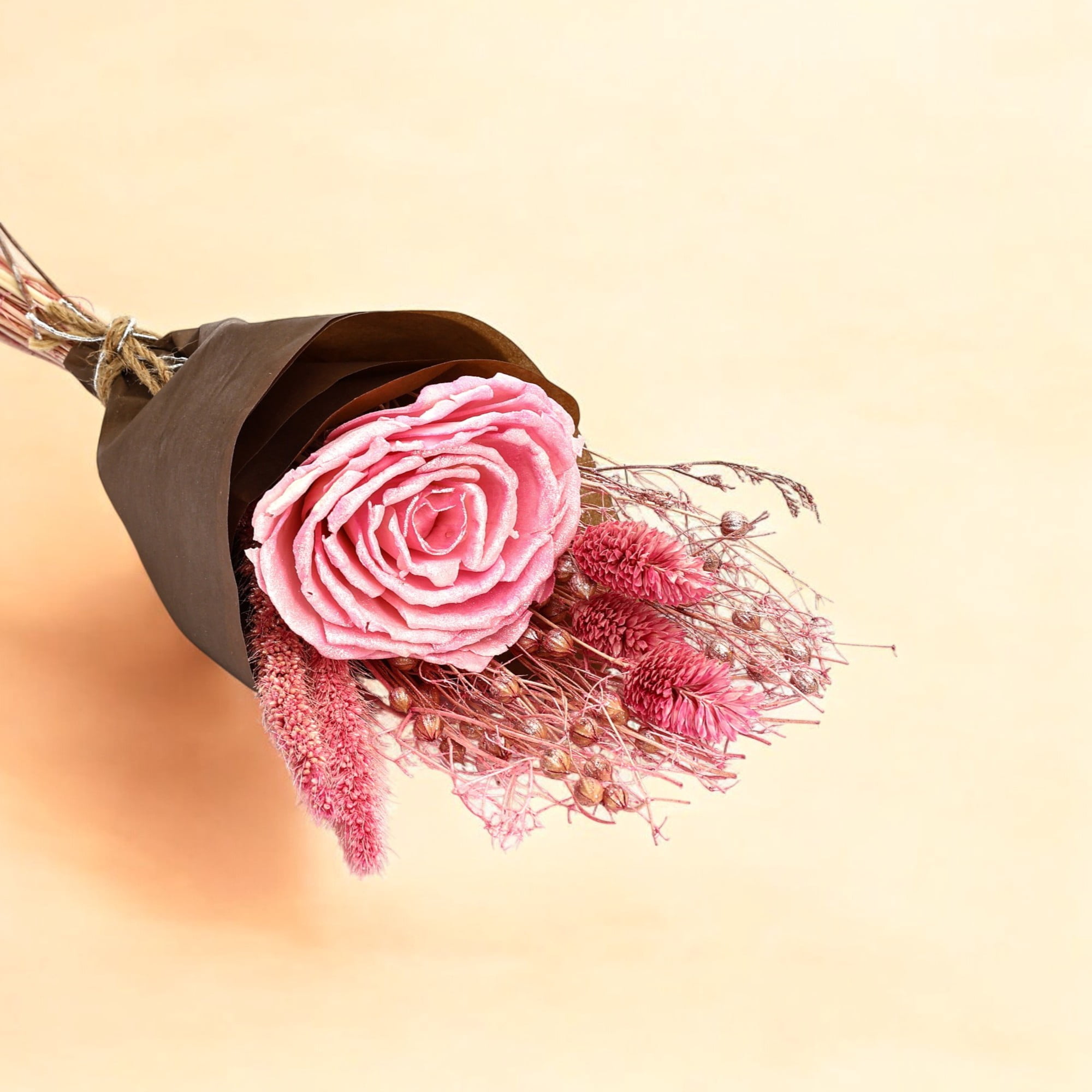 Mini Pink Rose Dried Flower Bouquet – 19g Lightweight Rustic Arrangement for Gift Hampers & Home Decor