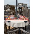 thumbnail image 2 of Outdoor Tablecloth with Umbrella Hole for Patio/Picnic/Party/Camping, Thin Blue Red Striped Waterproof Table Cloth Round Cover Washable, Patriotic Gnomes 4th of July Beige (Dia 54"), 2 of 9