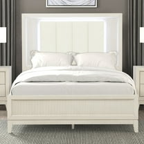 Furniture of America Fenton Solid Wood King Panel Bed with LED Light, Antique White