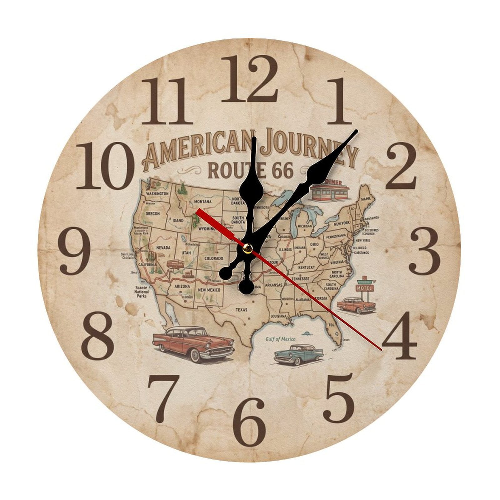Vintage World Map Nautical Art Farmhouse Style Round Wood Wall Clock, Noiseless Design for Cafe & Classroom Decor